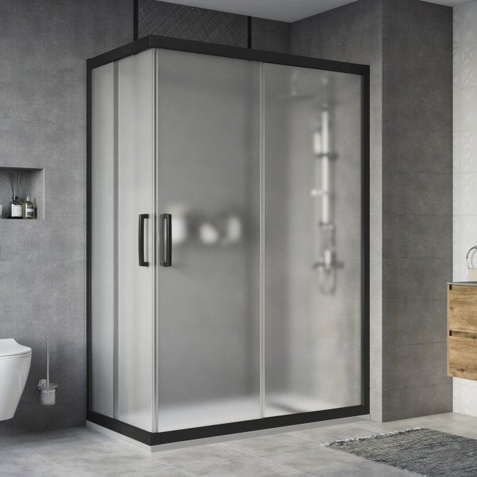 Душевой уголок STWORKI Карлстад DE019RC80140200 140x80 см профиль черный матовый, стекло матовое 3GW132TTKK000 - 0