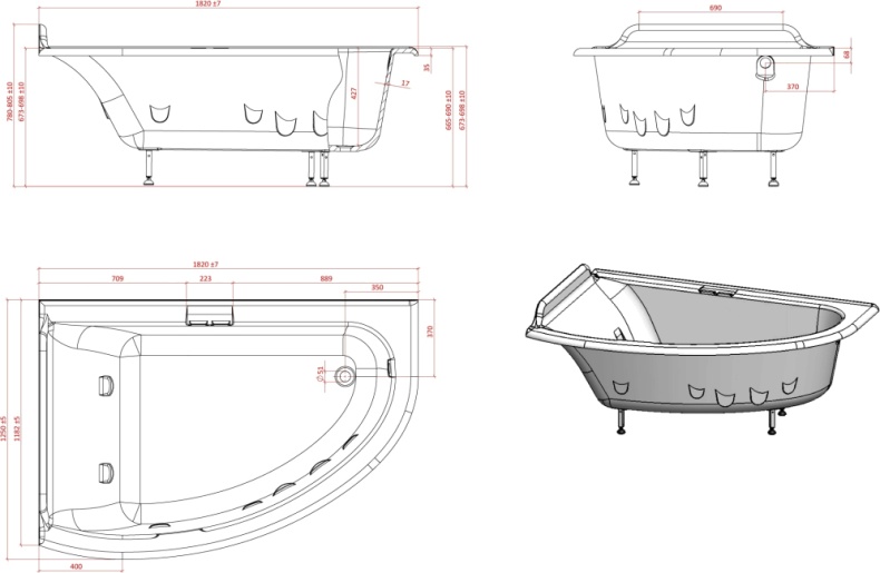 Ванна из искусственного камня Астра-Форм Анастасия 182x125 L 1010025 - 4