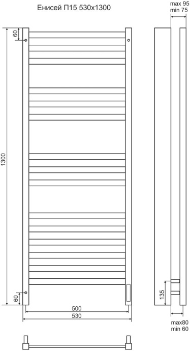 Электрический полотенцесушитель Terminus Енисей П15 500х1300 Хром 4670078526274 - 2