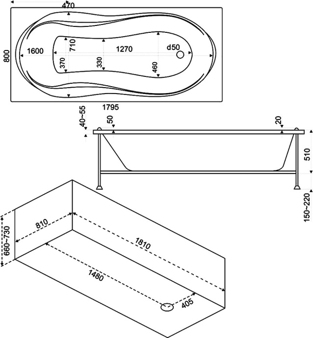 Акриловая ванна Bas Ямайка 180x80 см В 00044 - 5