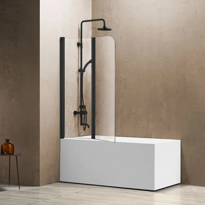 Шторка на ванну Vincea 114х140 профиль черный стекло прозрачное VSB-12114CLB - 0