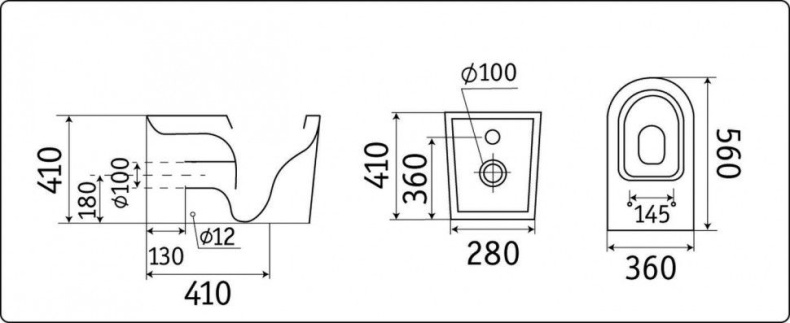 Унитаз приставной Ceramalux черный  NS-3178-18 - 8