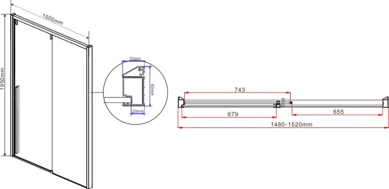 Душевая дверь в нишу Vincea Lugano 150х195 профиль хром стекло прозрачное VDS-1A150CL - 5
