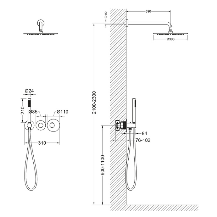 Душевая система встроенная с термостатом Timo Saona черная матовая SX-2359/03SM - 1
