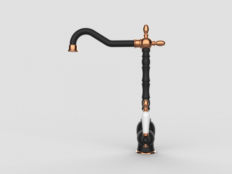 Смеситель для кухни GPD Retro черный матовый - розовое золото MTE180-S-R - 4