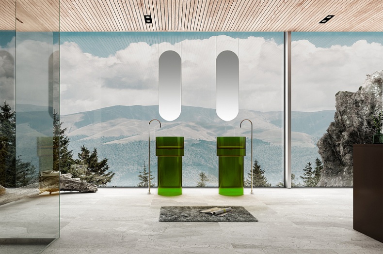 Напольная раковина Abber Kristall 45 зеленая AT2701Emerald-H - 1