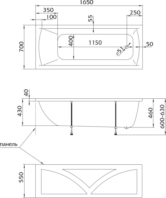Акриловая ванна STWORKI Эстерсунд 165х70 565413 - 3