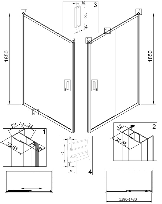 Душевая дверь в нишу Veconi Vianno VN-46 140 см,  профиль хром VN46-140-01-C5 - 1