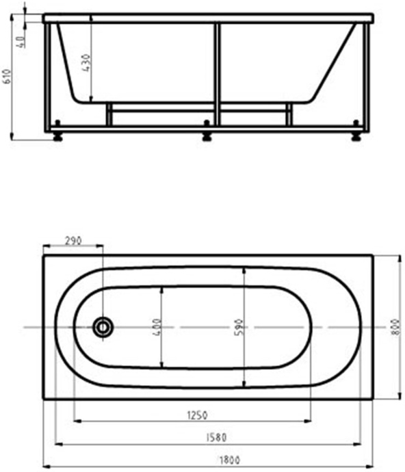 Акриловая ванна Aquatek Оберон 180x80 см OBR180-0000008, белый - 1