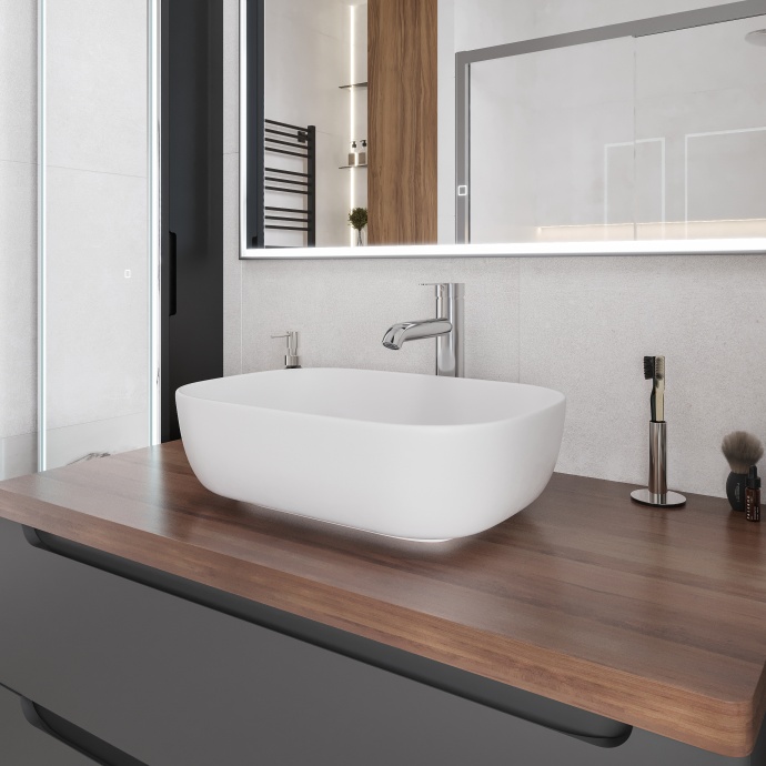 Тумба с раковиной STWORKI Берген 100 серая с темной столешницей, Moduo 50 Square 549582 - 4