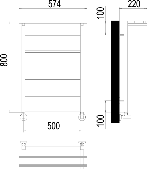 Водяной полотенцесушитель Terminus Контур П7 500х800 с полкой Хром 4670078529718 - 2