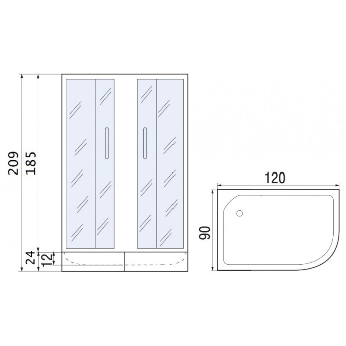 Душевое ограждение с поддоном River Don XL 120/90/24 MT R  10000008320 - 1
