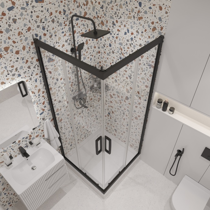 Душевой уголок STWORKI Дублин 90x90 см профиль черный матовый, прозрачное стекло, квадратный 3GW071TTKK000 - 2