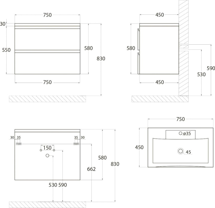 Тумба для комплекта Art&Max Bianchi 75, подвесная, белый матовый AM-Bianchi-750-2C-SO-BM - 4