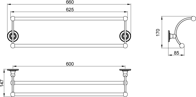 Полотенцедержатель двойной Timo Nelson 160056/02 антик - 1
