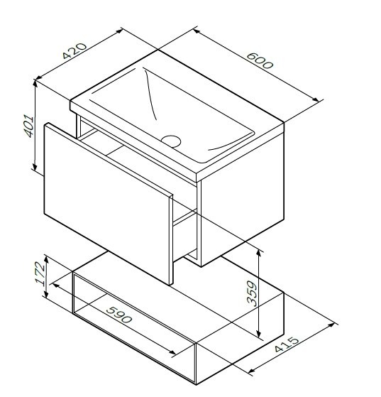M90OHX0600WG GEM, Open-space для базы, подвесной, 60 см, цвет: белый, глянец - 1
