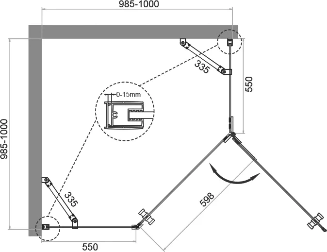 Душевой уголок BelBagno Kraft 100х100 R профиль хром стекло прозрачное KRAFT-P-1-100-C-Cr-R - 6