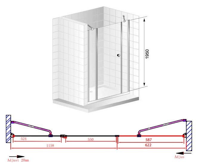 Душевая дверь Cezares Elena 180 хром стекло рифленое ELENA-W-B-13-60+60/60-P-Cr-L - 7