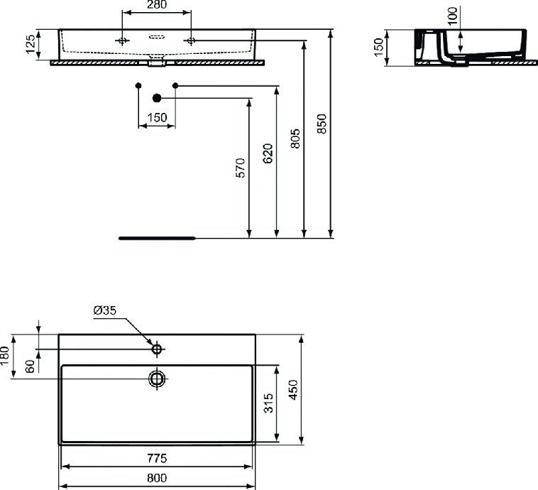 Раковина накладная Ideal Standard Extra 80 белый T372901 - 4