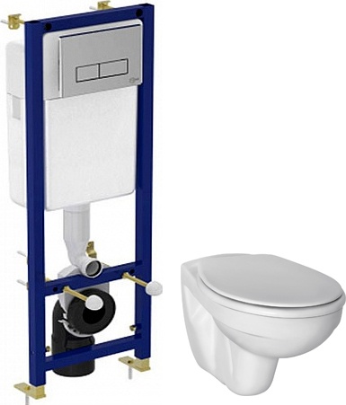 Комплект Система инсталляции для унитазов Ideal Standard W3710AA 4 в 1 + Крышка-сиденье Ideal Standard Ecco W302601 петли хром + Чаша для унитаза  - 0