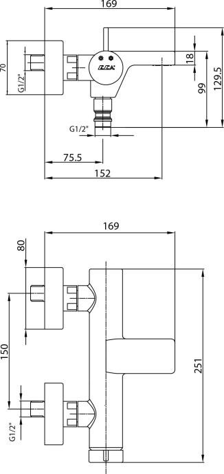 Смеситель E.C.A. Purity 102102477HEX для ванны с душем - 1