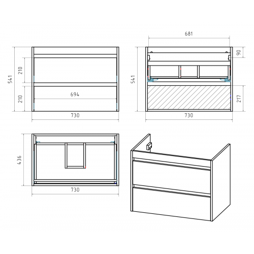Тумба под раковину Brevita Balaton 75 белый  BAL-06075-01-01П2Я - 5