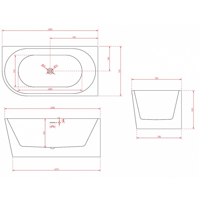 Акриловая ванна ABBER 150х78 белый  AB9257-1.5 R - 3