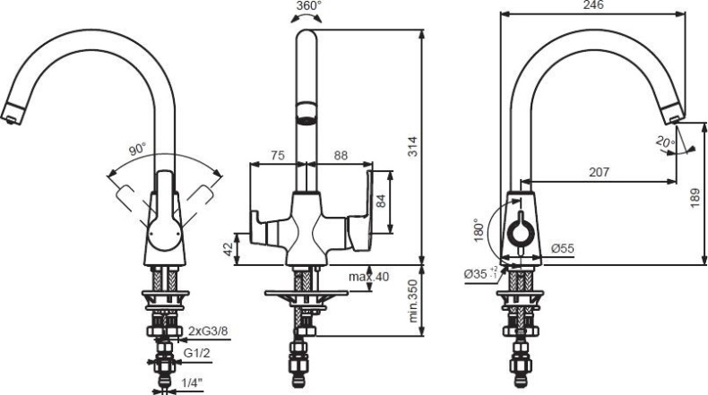 Смеситель для кухонной мойки Vidima Uno хром  BA356AA - 2