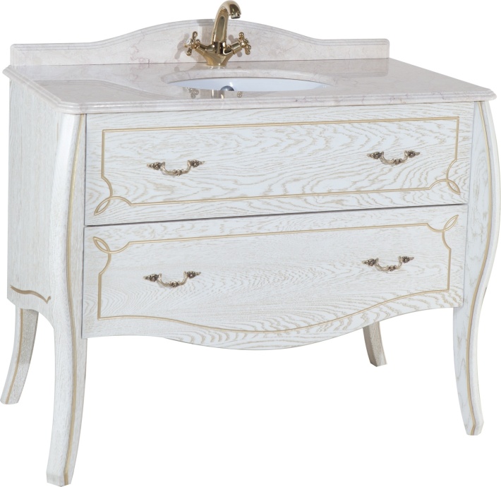 Тумба для комплекта Bellezza Грация Люкс 100 белая патина золото 2 ящика 4637917580026 - 0