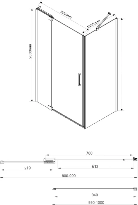 Боковая стенка Vincea Extra 100х200 хром стекло прозрачное VSG-1E100CL - 1