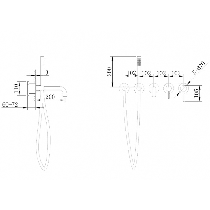 Смеситель для ванны встраиваемый Abber Wasser Kreis розовое золото AF8130MRG - 2