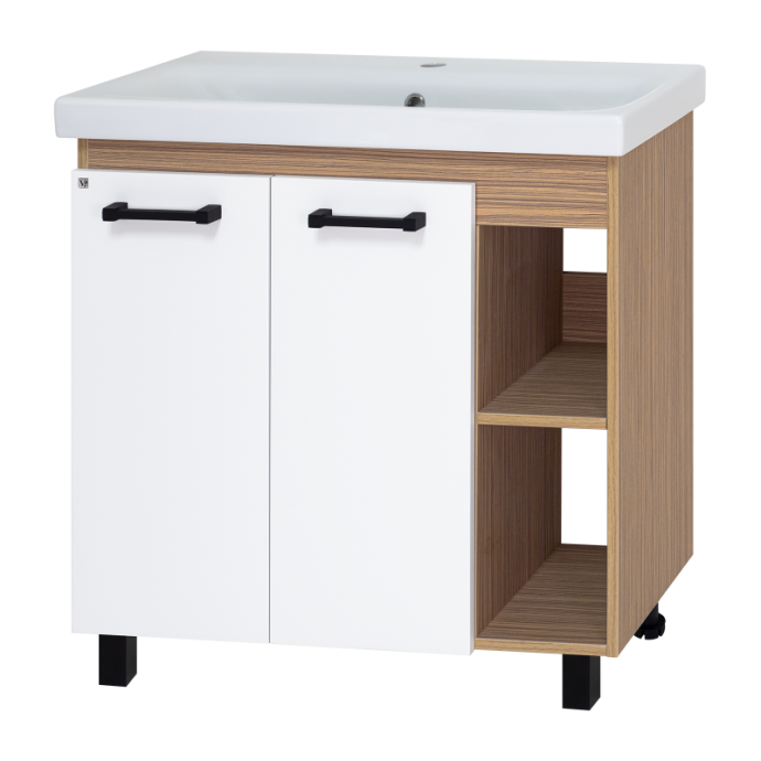 Тумба под раковину Misty Крафт 80 белая - светлое дерево П-Кра-07080-011 - 0