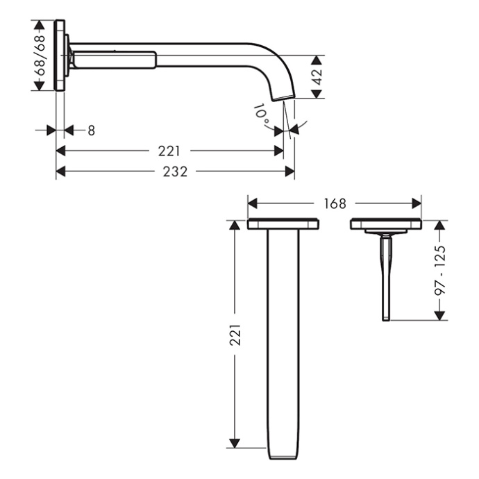 AXOR(Citterio E) Смеситель для умывальника, настенный монтаж, шлиф. медь 36106950 - 1