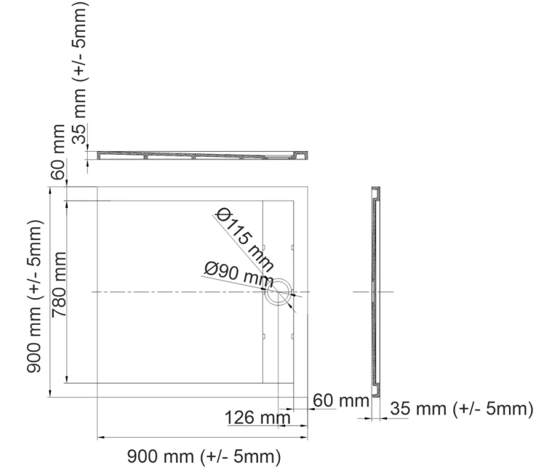 Поддон для душа Wasserkraft Wiese 90x90 серый матовый 84T03 - 1