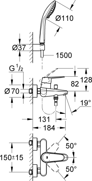 Смеситель Grohe Eurodisc Cosmopolitan 33395002 для ванны с душем - 6