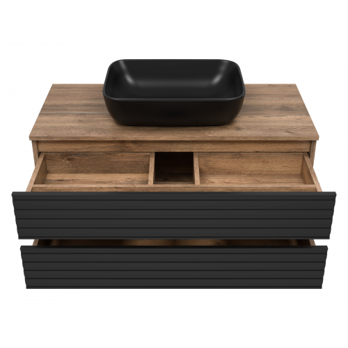 Тумба под раковину Brevita Dakota 100 дуб галифакс олово, черный кварц  DAK-09100-19/02-2Я - 2