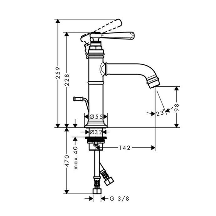 AX Montreux Смеситель для раковины 100 на 1 отв., излив 147мм, с донным клапаном, цвет: хром 16515000 - 1