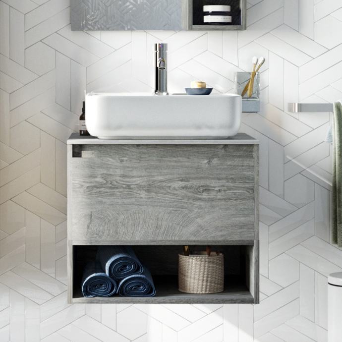 Мебель для ванной STWORKI Карлстад 60 дуб рошелье, монте тиберио, в стиле лофт, подвесная (комплект, гарнитур) 425133 - 2