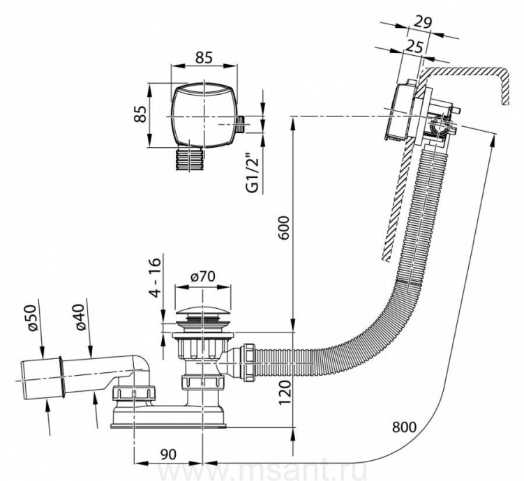 Слив-перелив Ravak X01505 с заполнением переливом II - 2