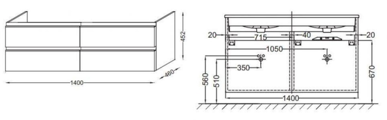 Тумба под раковину Jacob Delafon  140 см  EB2020-RA-N18 - 1