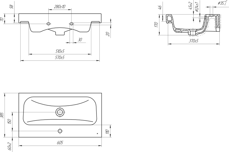 Раковина Cersanit Moduo slim UM-MOD60SL/1 60 S-UM-MOD60SL/1 - 3