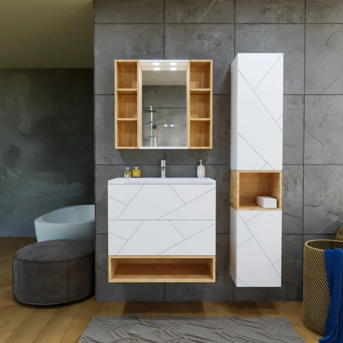 Тумба под раковину Бриклаер Кристалл 80 белая матовая  4627125415968 - 3