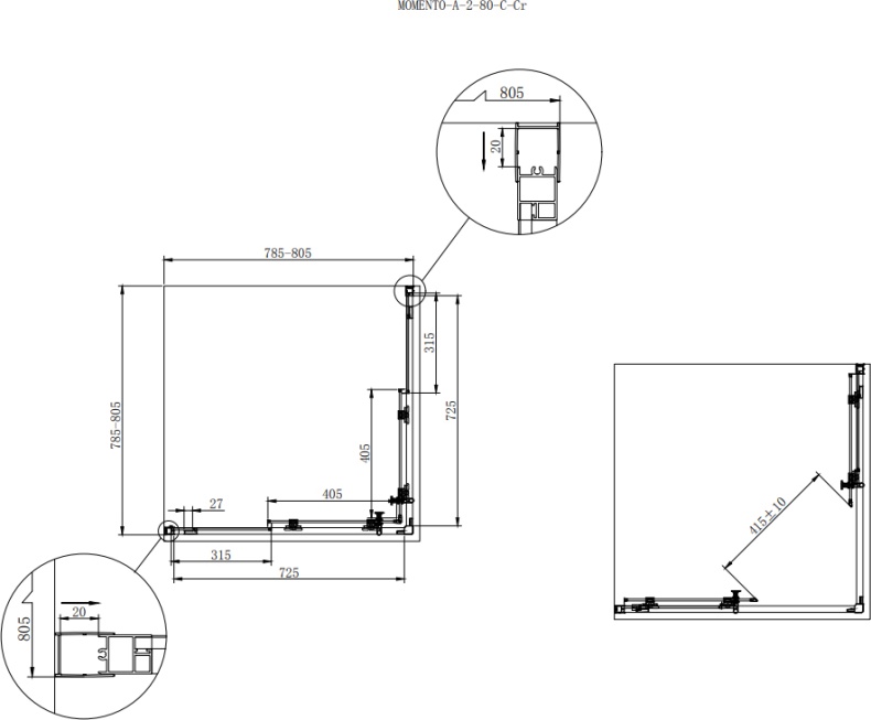 Душевой уголок Cezares Momento A 2 80 C Cr MOMENTO-A-2-80-C-Cr - 5