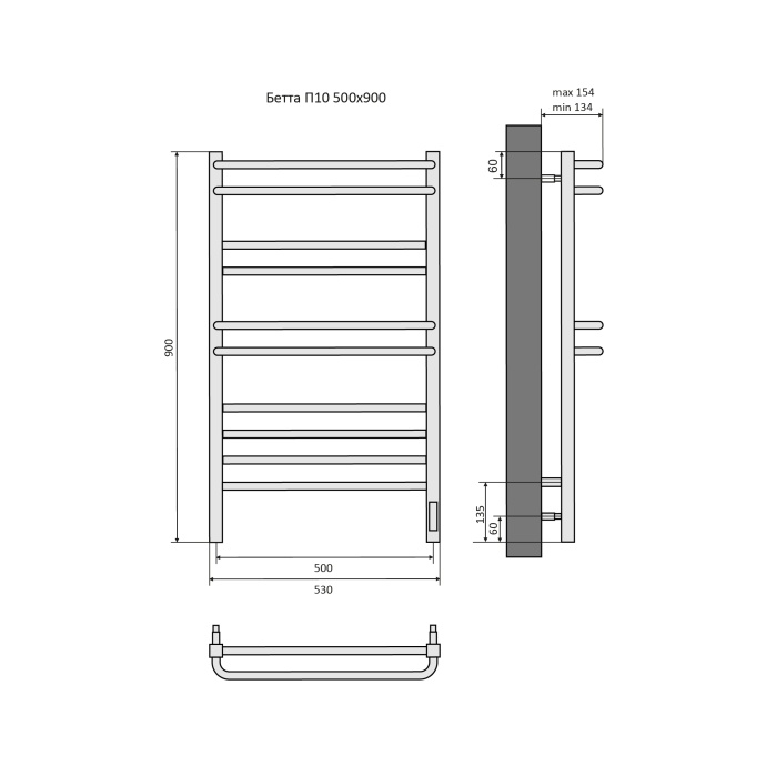 Полотенцесушитель электрический Aquatek Бетта П10 500х900, quick touch, черный муар AQ EL KRC1090BL - 3