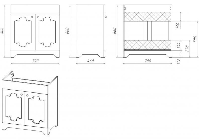 Тумба под раковину Misty Элис 80 бежевая с золотом Л-Эли01080-033Пр - 9
