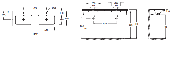 Раковина Jacob Delafon Vox EXAA112 140 см EXAA112-00 - 1