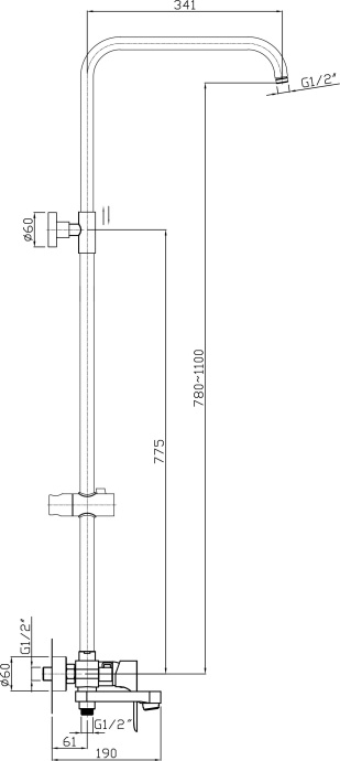 Тропическая, душевая система RUSH со смесителем для ванны с поворотным изливом , хром  ST4235-40 - 1
