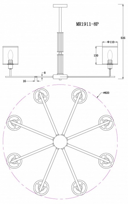 Люстра на штанге MyFar Alen MR1911-8P - 3