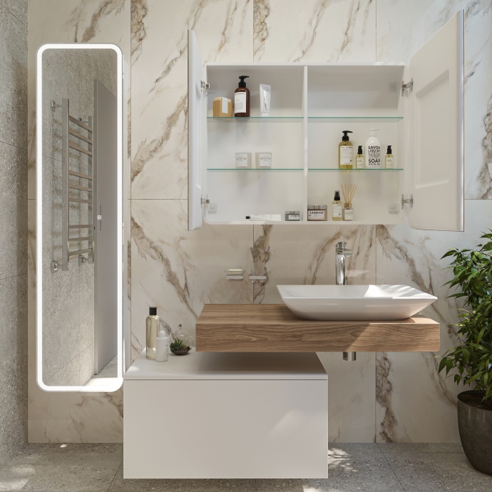 Зеркало-шкаф STWORKI Ольборг МВК080 100, с подсветкой, навесное, белое, большое, в стиле лофт, с розеткой - 5