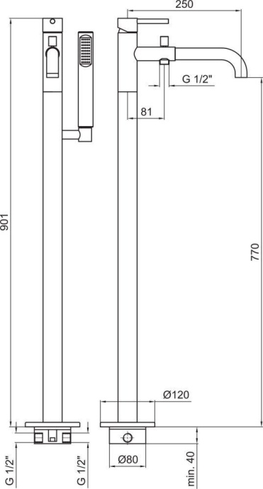 Смеситель Webert Elio EL851101015 напольный, хром - 1